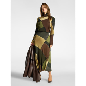Elena Mirò - T-shirt dolcevita viscosa stampata - Verde militare