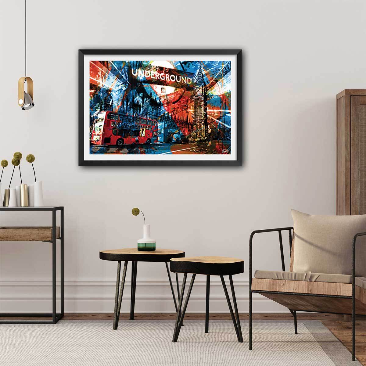 Affiche illustration graffiti london Affiche + cadre en bois - Noir