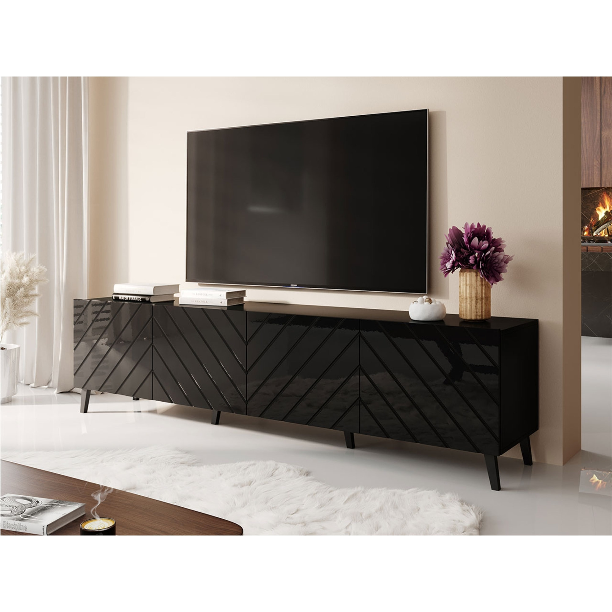 Chloe - meuble TV - 200 cm - style contemporain - Noir