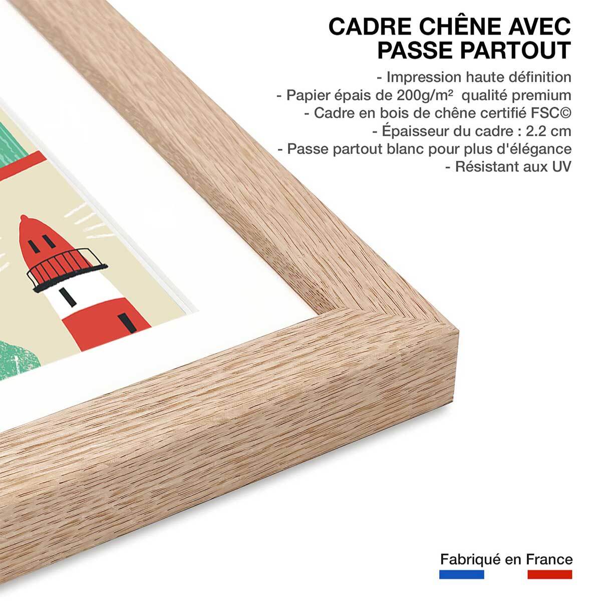 Affiche enfant vacances à la mer Affiche sous cadre bois