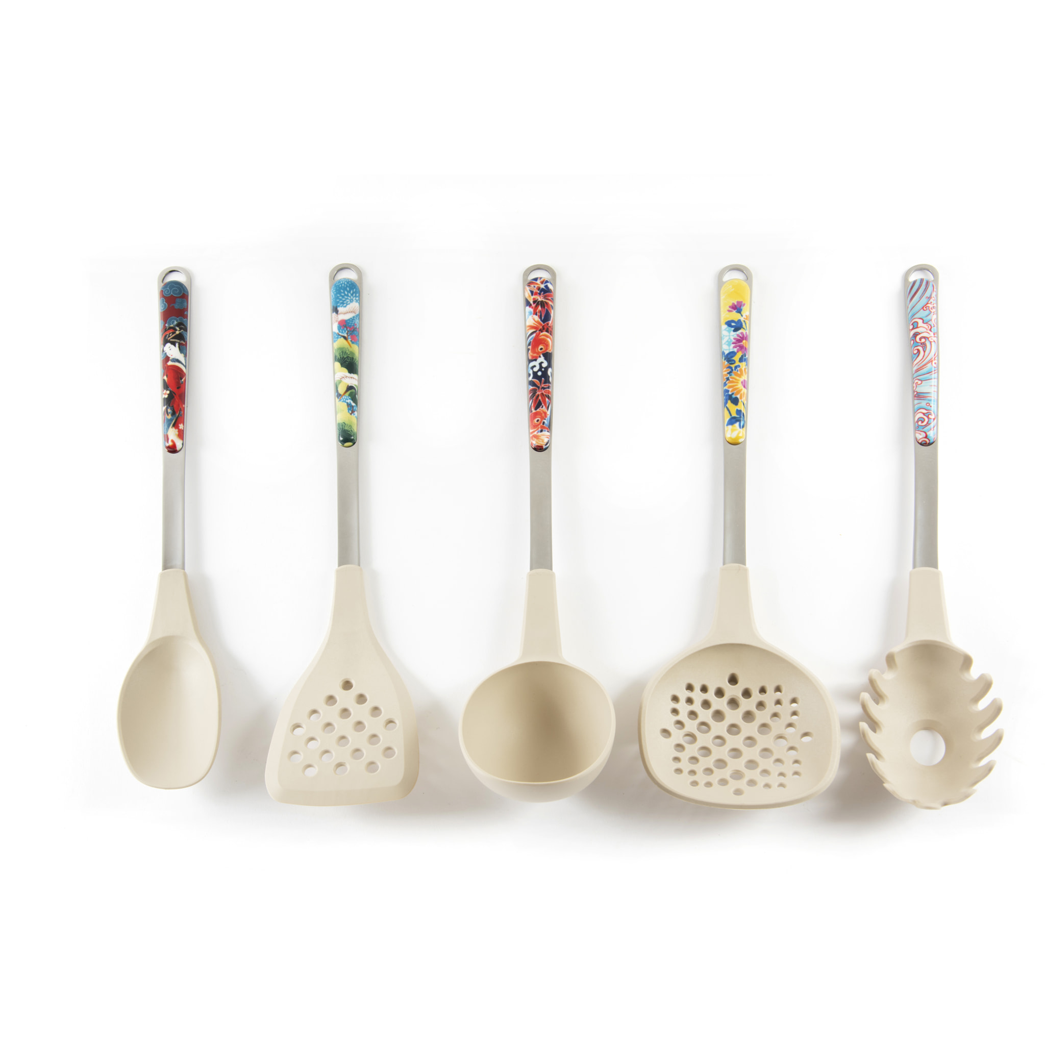 Set 5 Ustensiles de Cuisine Excelsa – Kimono, Nylon et Acier Multicolore