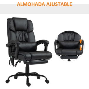 Silla de Oficina con Masaje Vibratorio de 6 Puntos Silla de Escritorio Giratoria con Respaldo Alto Reclinable Altura Ajustable Reposapiés y Mando a Distancia Negro