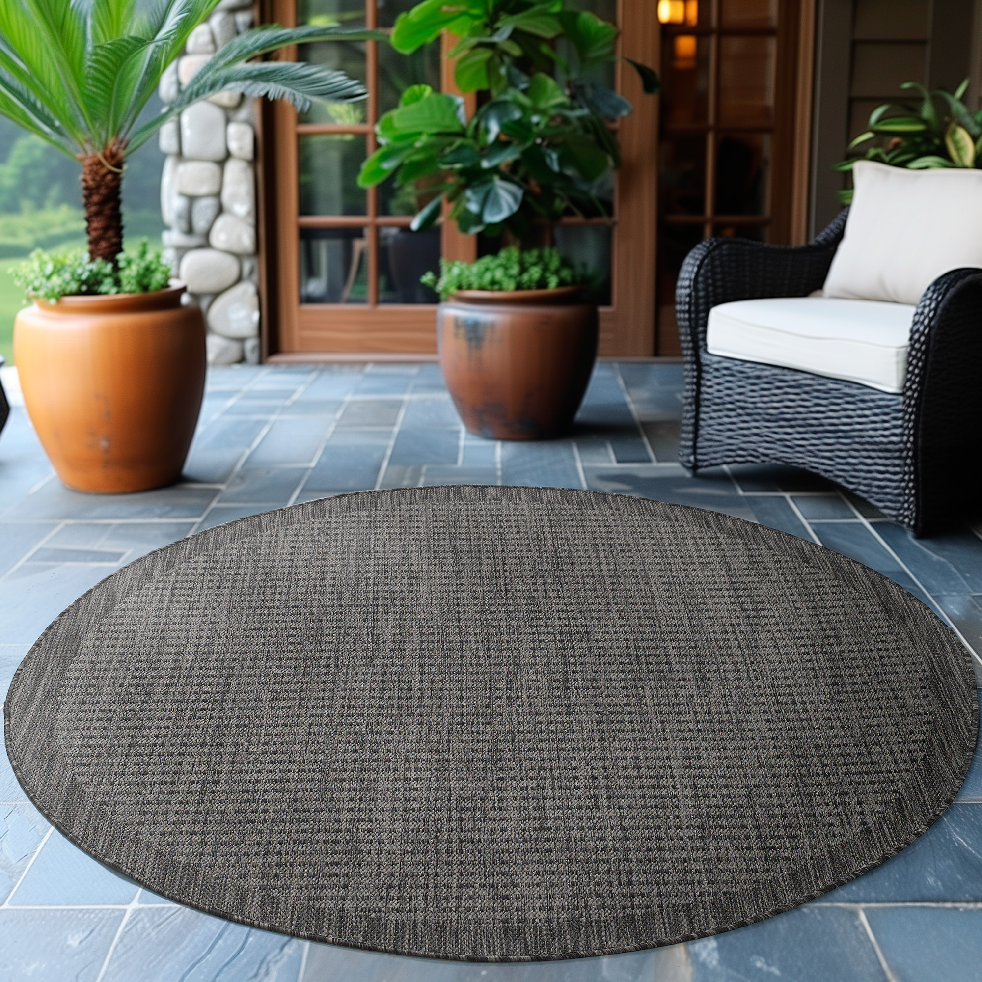IBIZA - Tapis rond extérieur moderne Noir