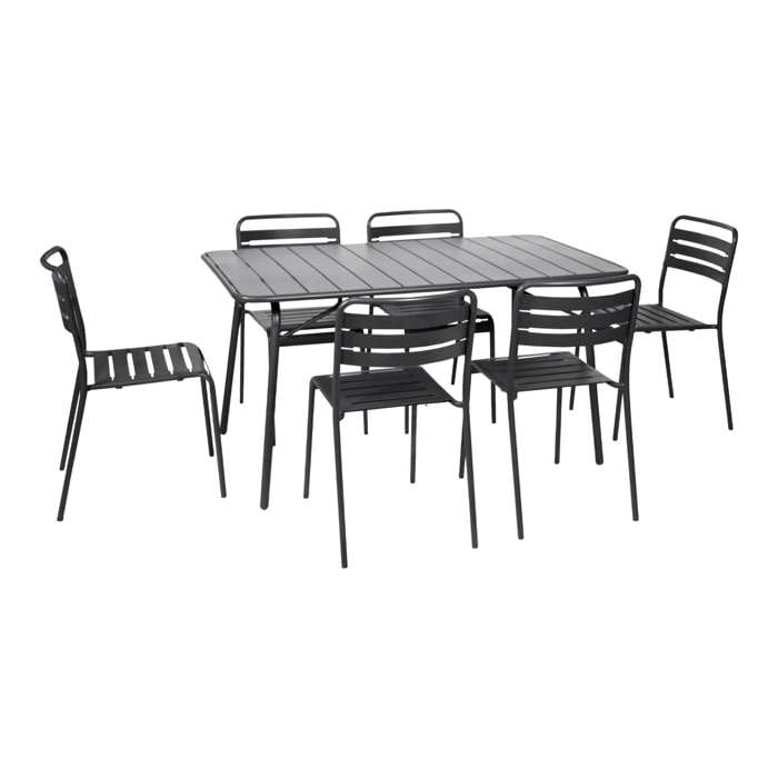 Table de jardin pliante métal + 6 assises AMÉLIA