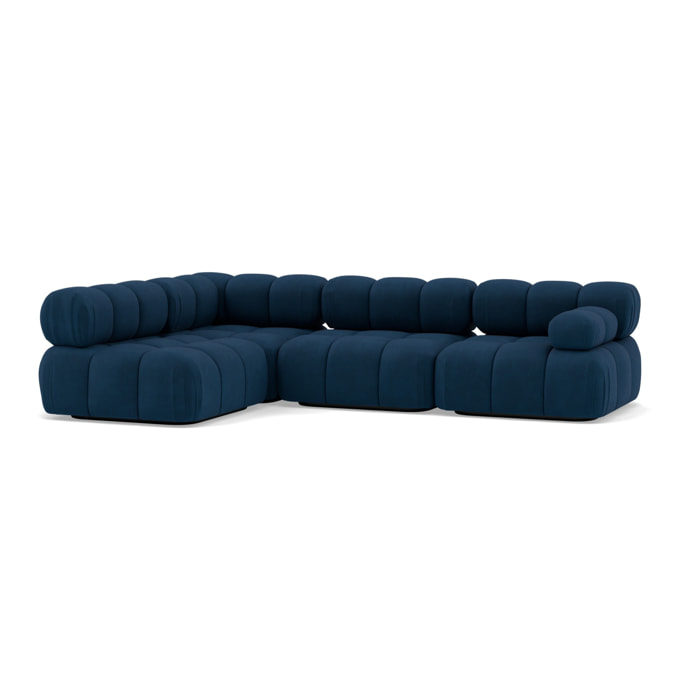 Ruby - canapé modulable d'angle gauche 5 places en velours texturé - Bleu