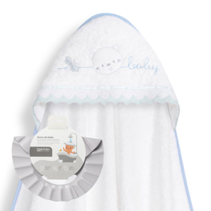 Capa Baño 1X1 Mod Carita Oso Baby Guipur+ Gorro Bco/Azul