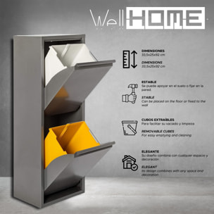 Well home - cubo de basura y reciclaje metálico de 2 compartimentos, 2x17l (34l) gris brillo