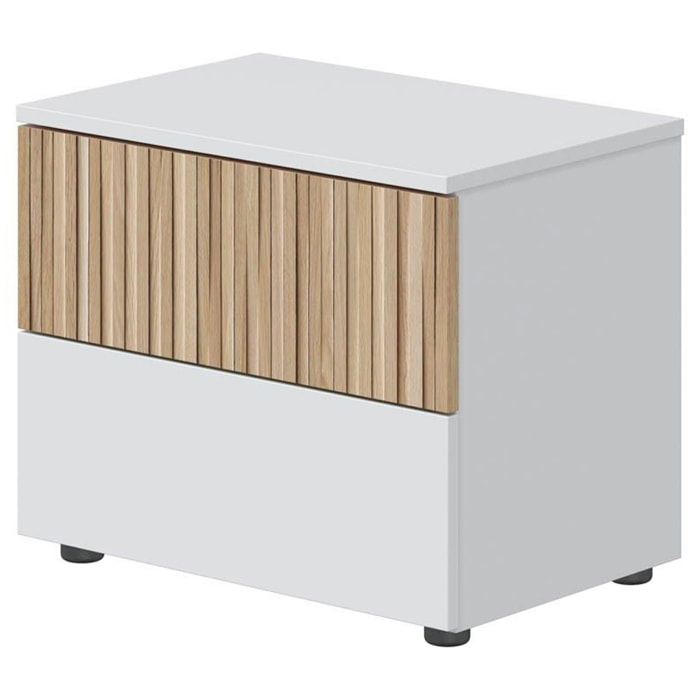 Comodino Con 2 Cassetti Stile Nordico Mobiletto Per Camera Da Letto Moderna Mobile Design Scandinavo Salvaspazio 50 x 41.5 x 34 Cm Bianco E Rovere