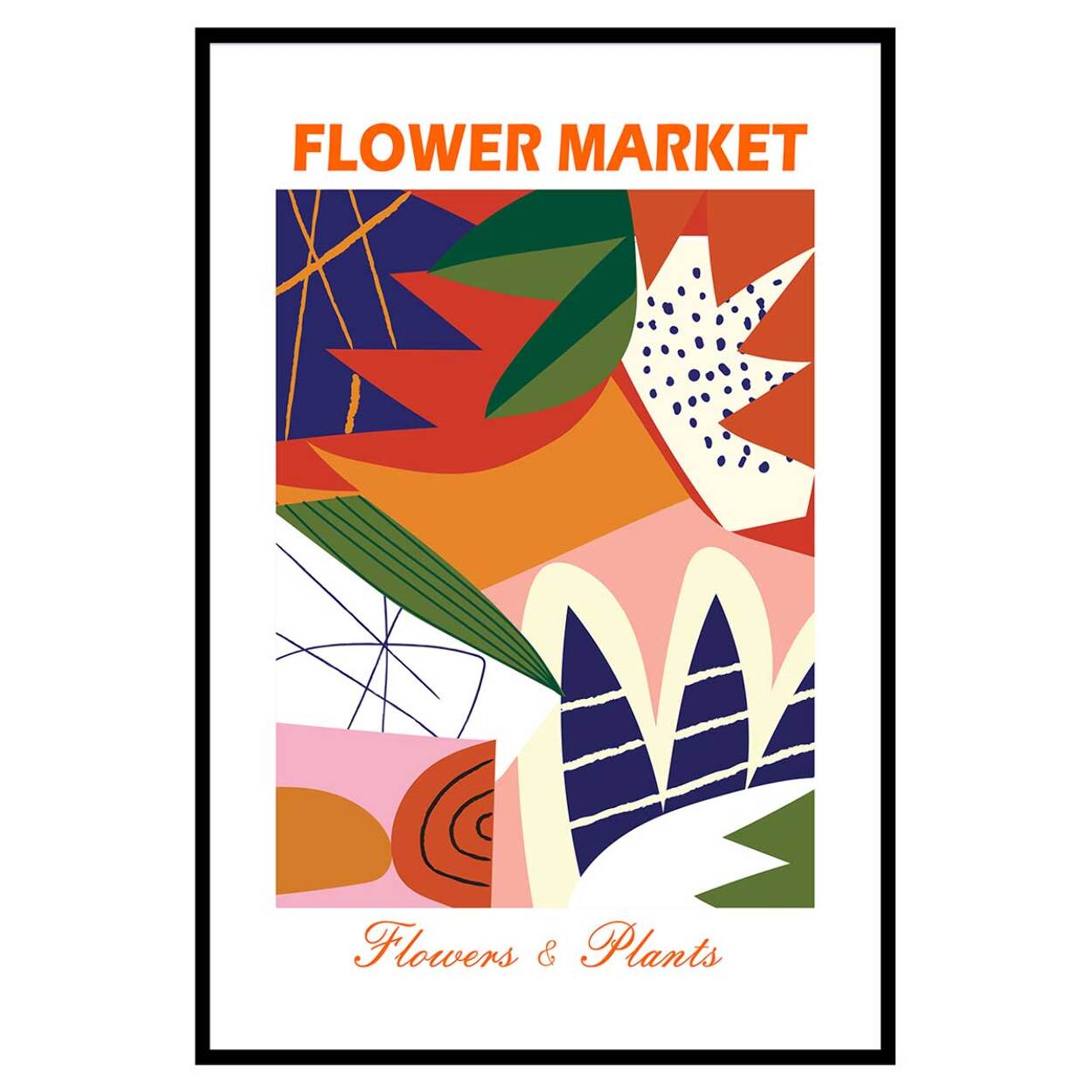 Affiche encadrée composition florale abstraite Affiche + cadre en métal - Noir