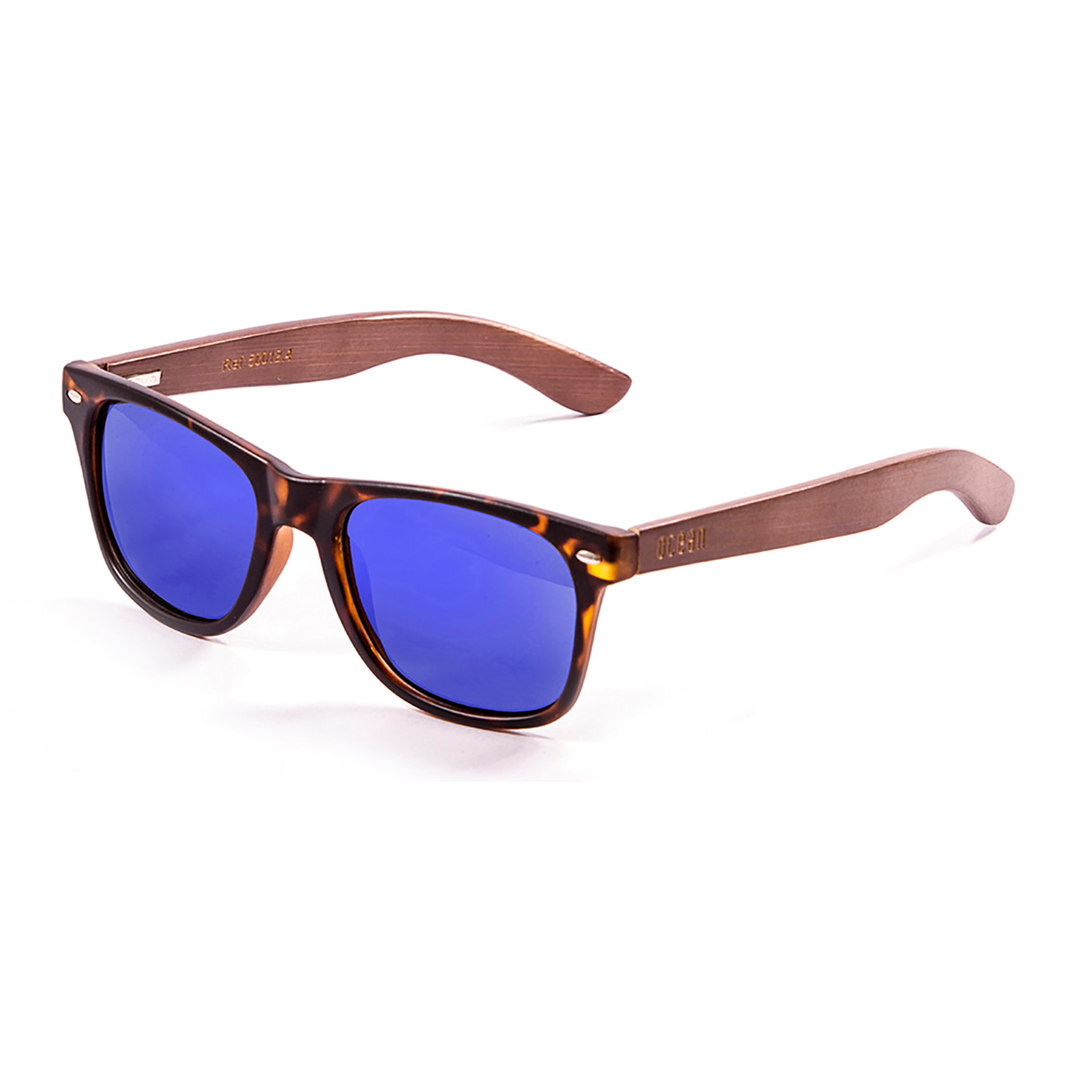 Gafas de sol OCEAN BEACH WOOD - Patilla marrón bambú con montura carey y / Revo azul