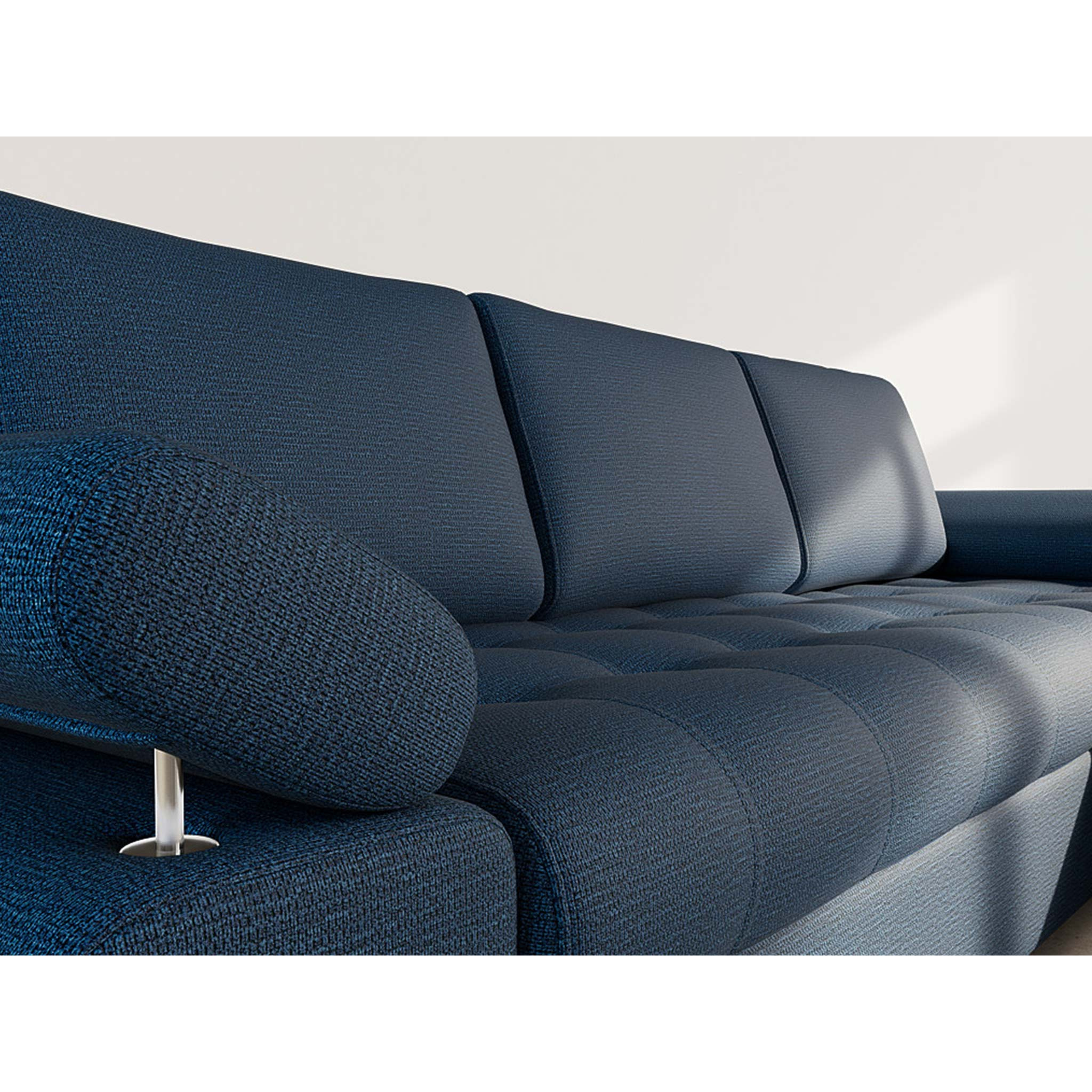 Bianca - Canapé d'angle droit 4 places convertible avec coffre en tissu texturé - Bleu marine