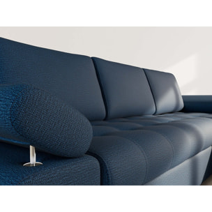 Bianca - Canapé d'angle droit 4 places convertible avec coffre en tissu texturé - Bleu marine