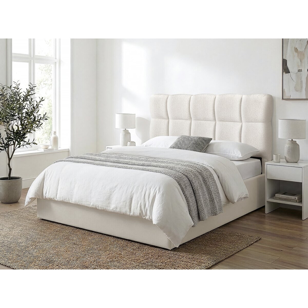 Tête de lit en tissu épais style bubble "Alpe d'Huez" - 140 cm - Beige