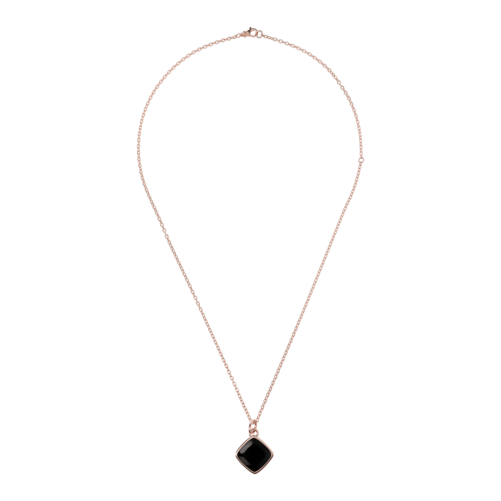 Collana Catena Rolo con Pendente a Rombo in Pietra Naturale Onice Nero