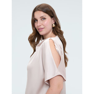 Fiorella Rubino - Blusa in raso con scollo a barchetta e cut-out - Rosa cipria