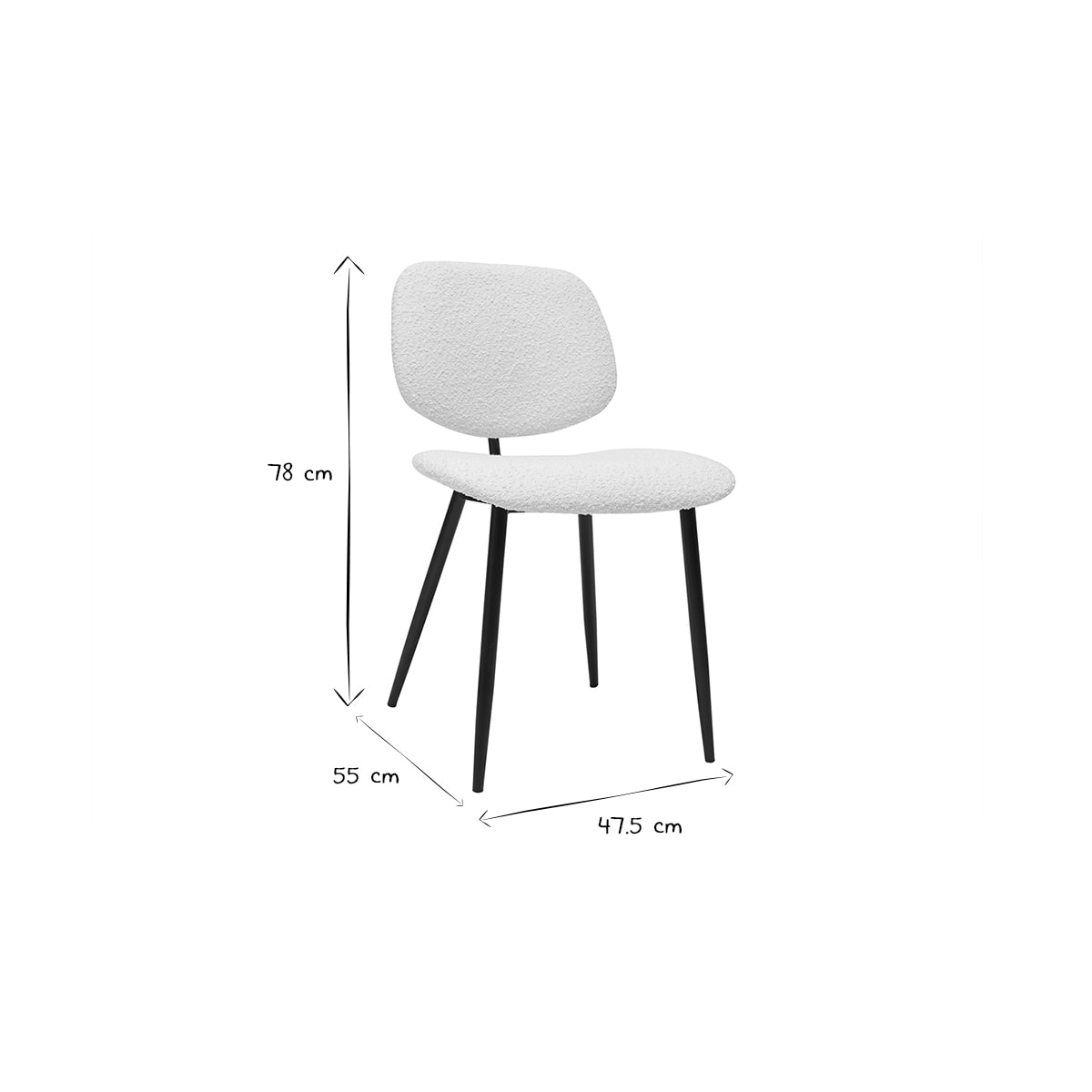 Chaises en tissu effet laine bouclée blanc et métal noir (lot de 2) TOBIAS