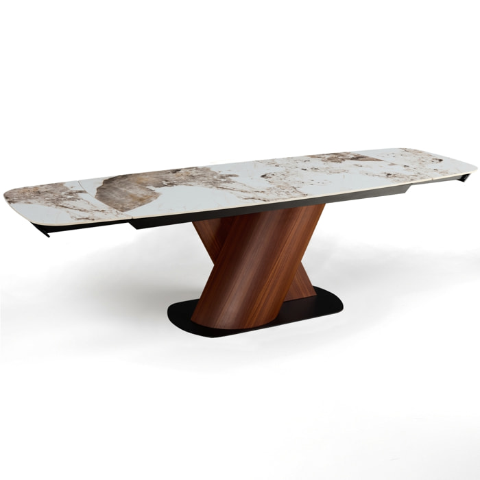 Table à manger extensible Tomasucci JAN, en céramique, marbre onyx, chêne, 180/220/260 × 90 × 75 cm