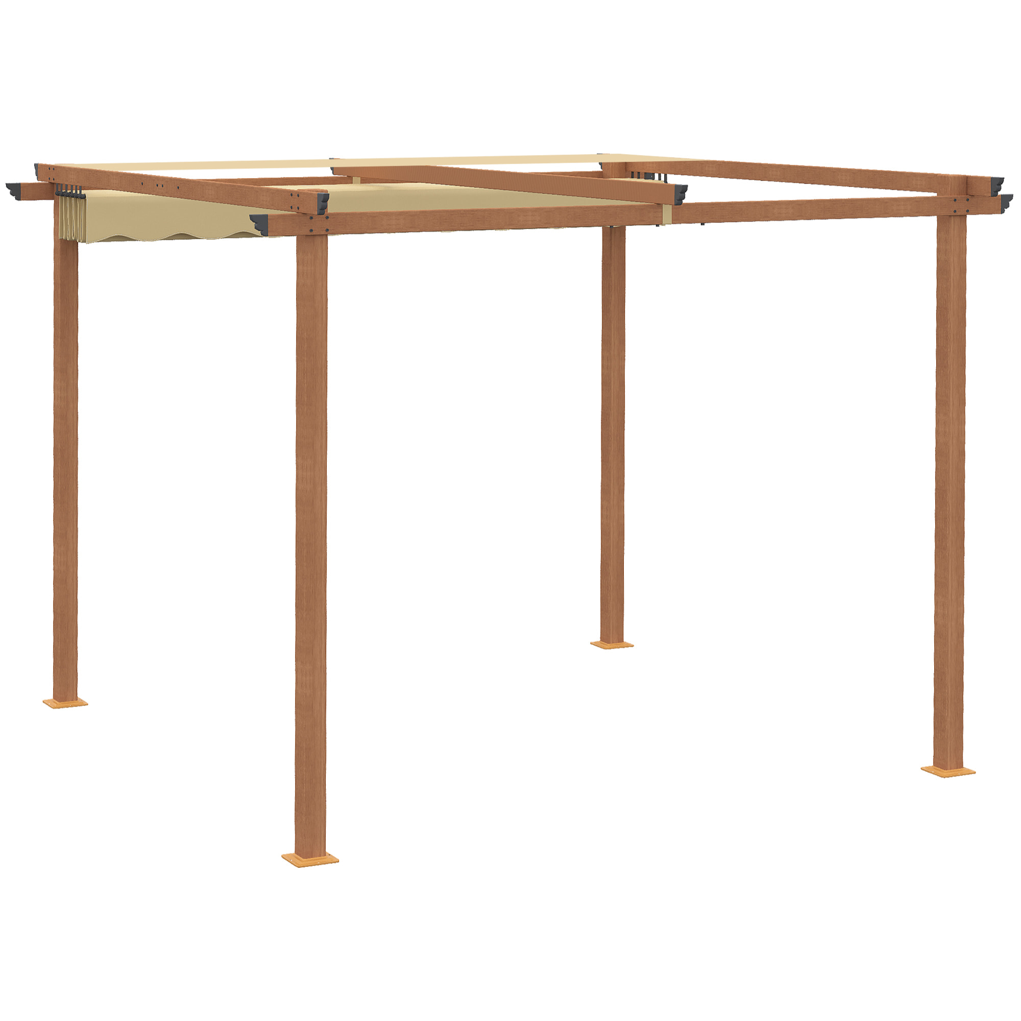 Pergola rétractable 3L x 3l x 2,25H m structure alu. aspect bois toile polyester haute densité beige