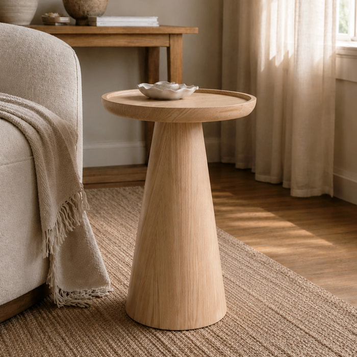 Table d'appoint en placage chène blanc, D40 cm - Côme