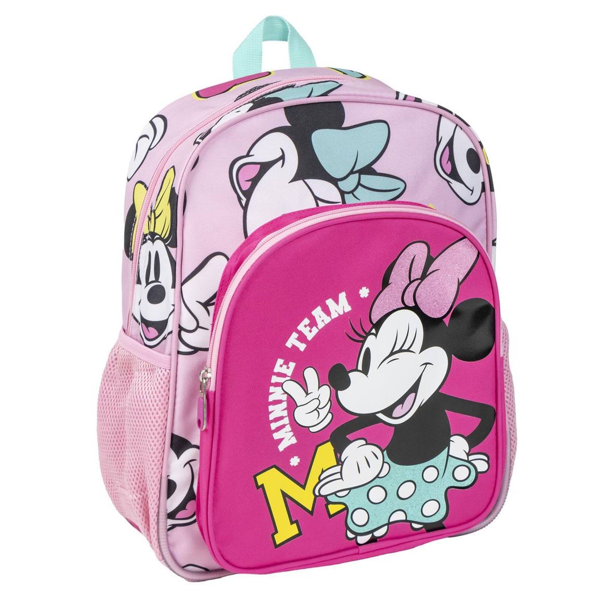 Mochila escolar de minnie - color fucsia - 31 x 12 x 38 cm - cierre de cremallera - asa ajustable - mochila resistente y duradera