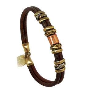 Pulsera cuero y latón rizos envolventes artesanal áºnicas