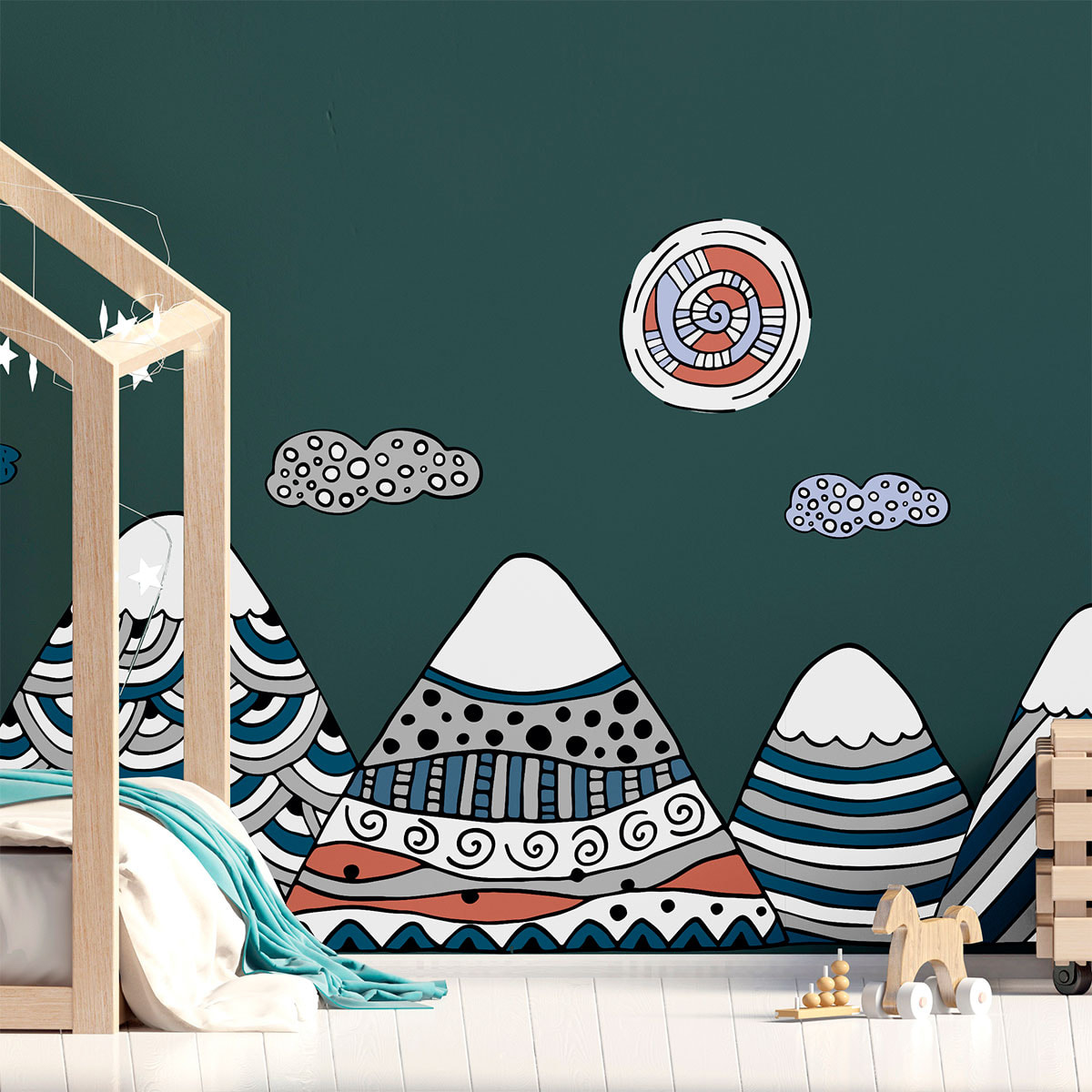 Stickers muraux enfants - Décoration chambre bébé - Autocollant Sticker mural géant enfant montagnes scandinaves ARANKA