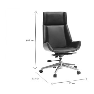 Fauteuil de bureau de direction design noir, bois foncé noyer et acier chromé CURVED