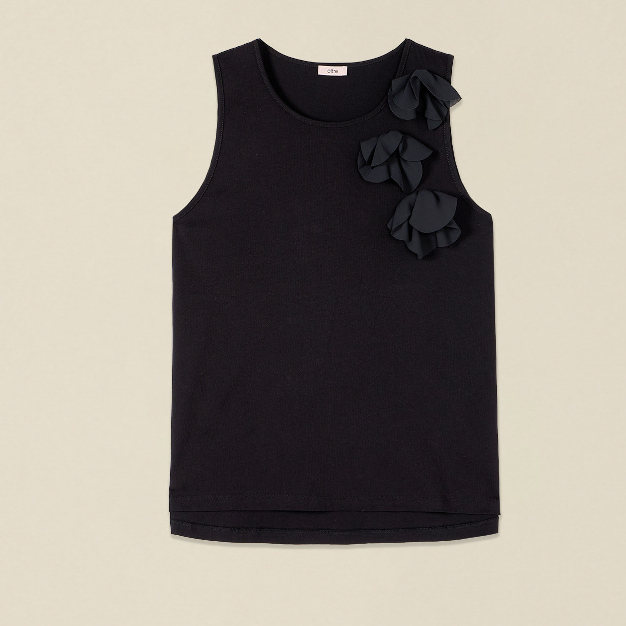 Oltre - Top in cotone con applicazioni floreali - Nero