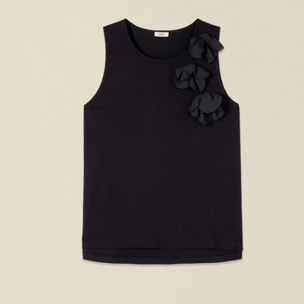 Oltre - Top in cotone con applicazioni floreali - Nero