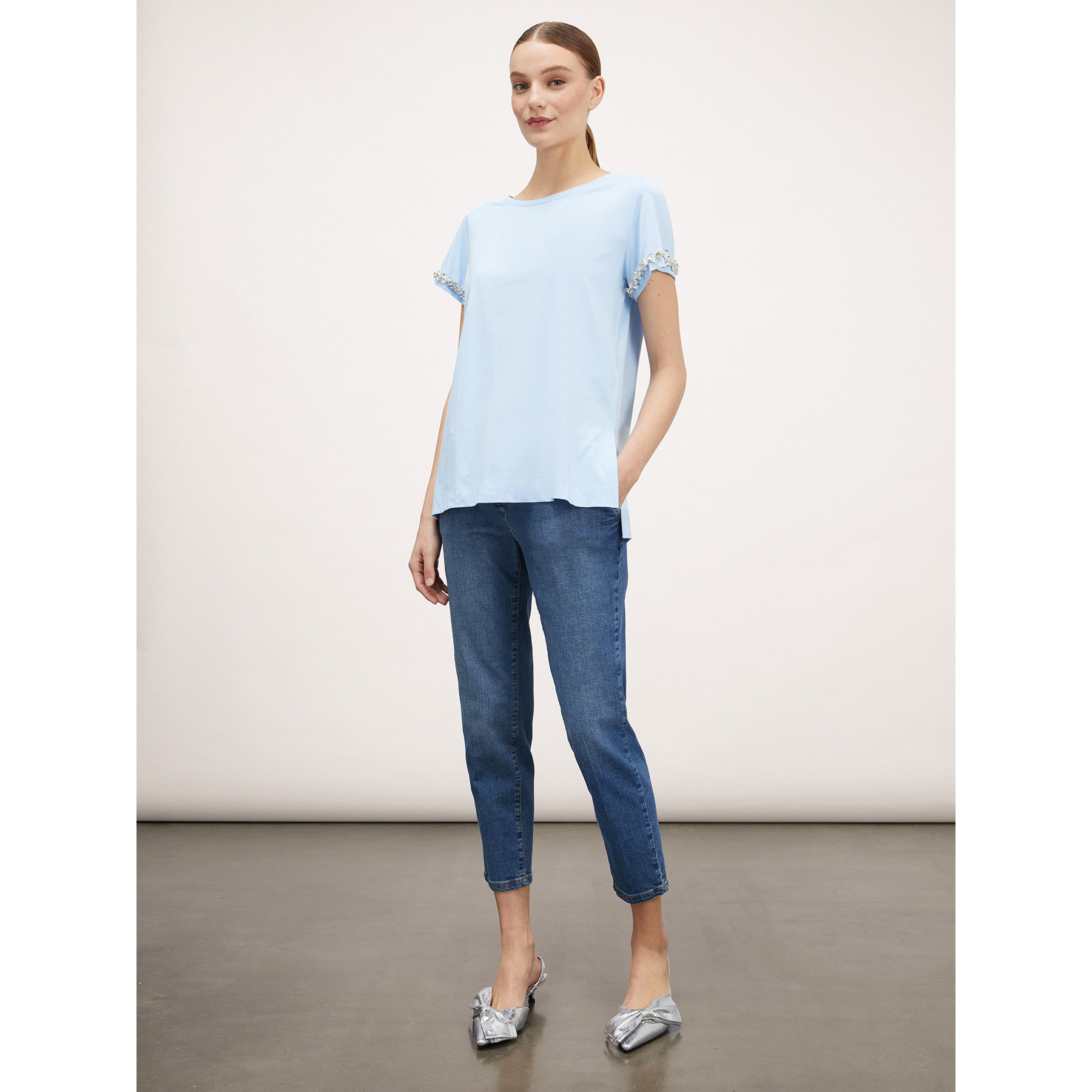 Motivi - Camiseta con mangas bordadas con piedras - Light - blue