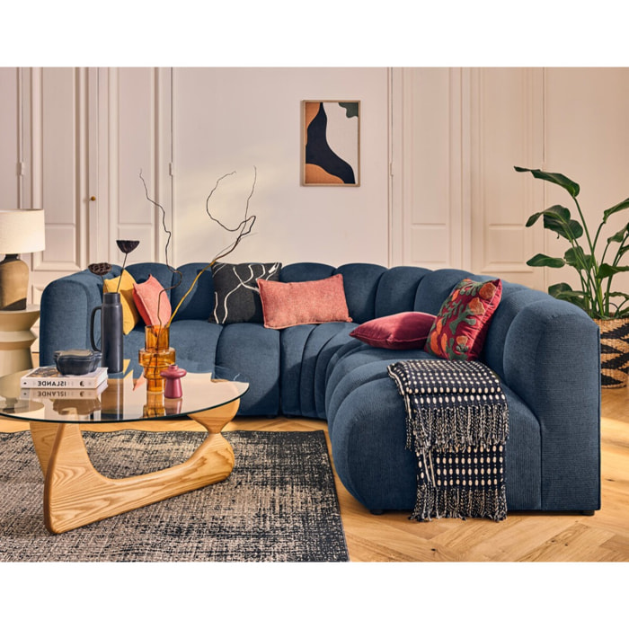 Debbie - canapé modulable d'angle droit 4 places avec accoudoir en tissu texturé - Bleu