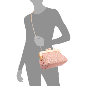Borbera Borsa a spalla Donna. Realizzata in legno naturale, cotone e juta con un design in rete di tessuto floreale.
