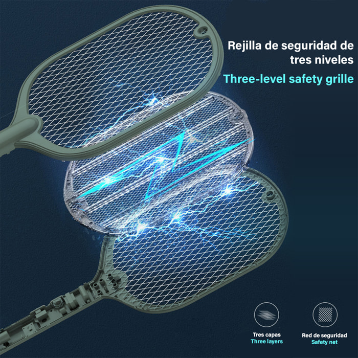 Racchetta elettrica WP-07 uccide zanzare, mosche e falene. Batteria al litio. Luce ultravioletta 360°.