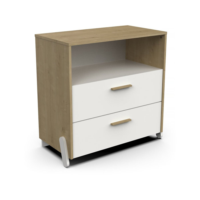 Commode enfant 2 tiroirs et une niche "Naili" - Blanc