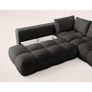 Yulin - Canapé d'angle L 5 places convertible avec coffre en tissu bouclette - Noir