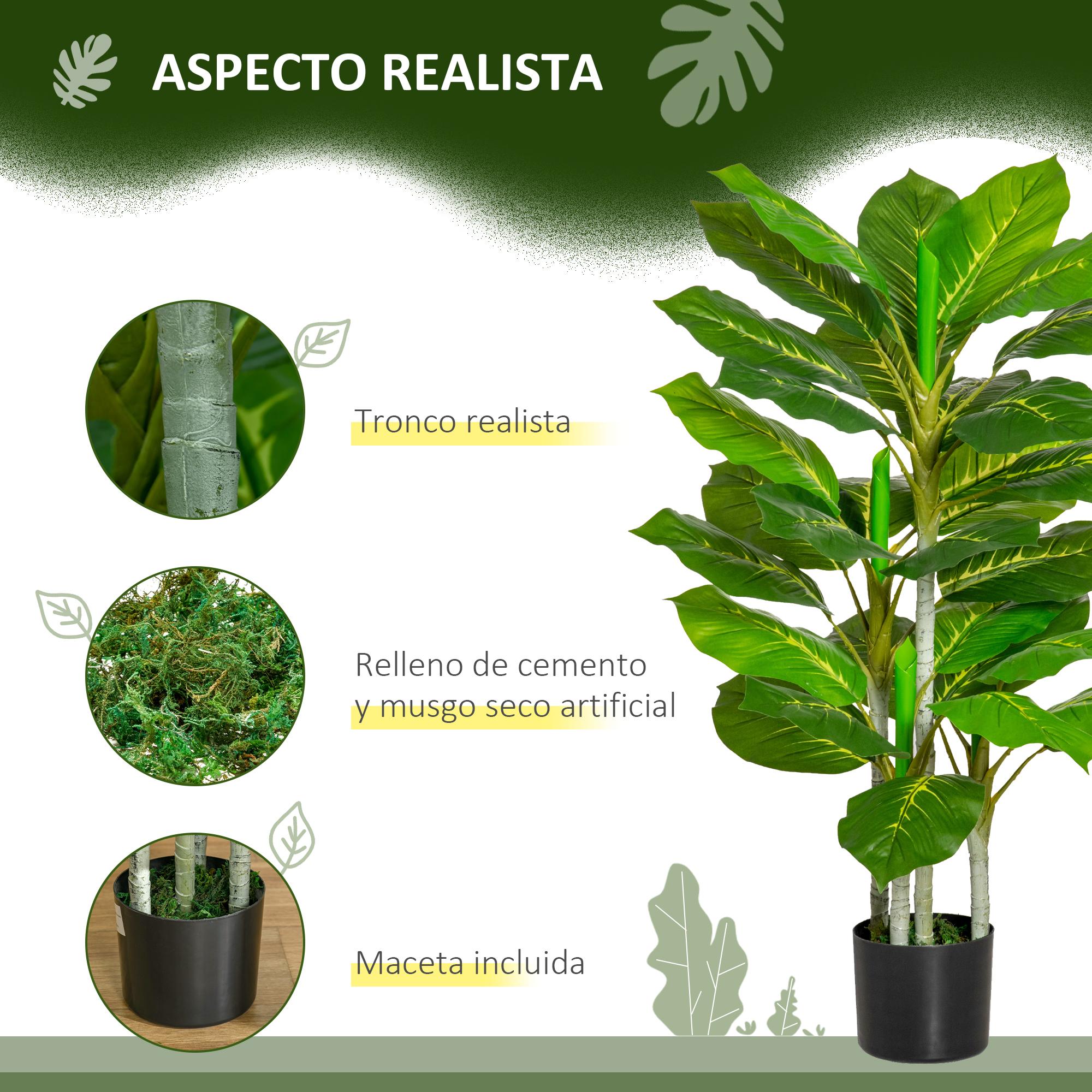 HOMCOM Planta Artificial de 95 cm con 33 Hojas Realistas en Maceta de Cemento Planta Imitación Hoja Perenne Interior y Exterior para Decoración Salón Oficina Verde