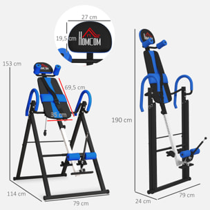 Table d'inversion de musculation pliable ceinture de sécurité réglable angle inversé ajustable 3 niveaux acier bleu noir