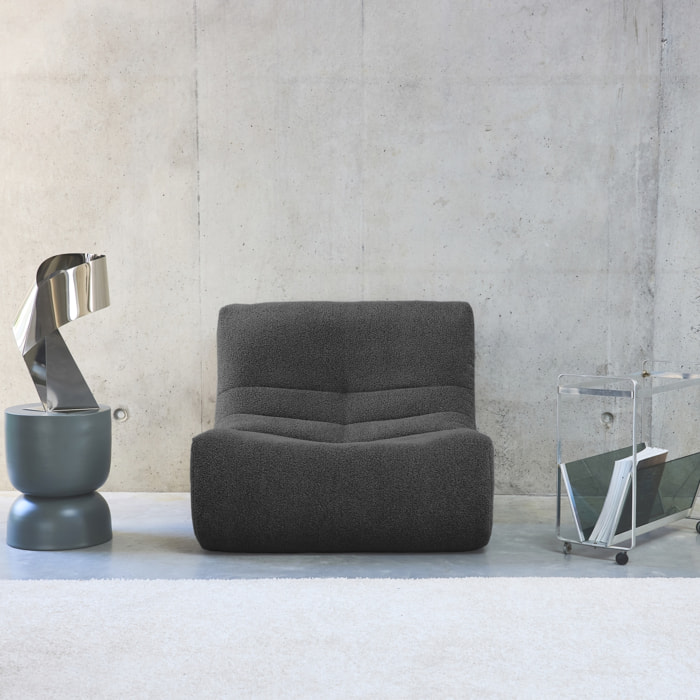Fauteuil chauffeuse en bouclette texturée anthracite style contemporain 1 place