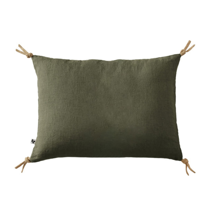 Coussin 40 x 60 cm en lin lavé avec 4 nouettes en jute - SOLINE