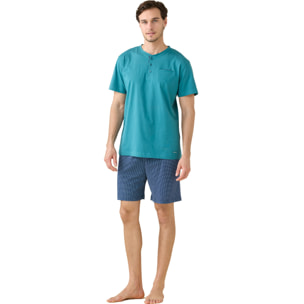 Pigiama uomo in cotone tre bottoni e pantalone corto articolo dot Noidinotte