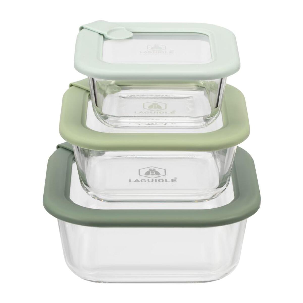 Lot de 3 boîtes en verre carrées avec couvercle 320 520 800ml