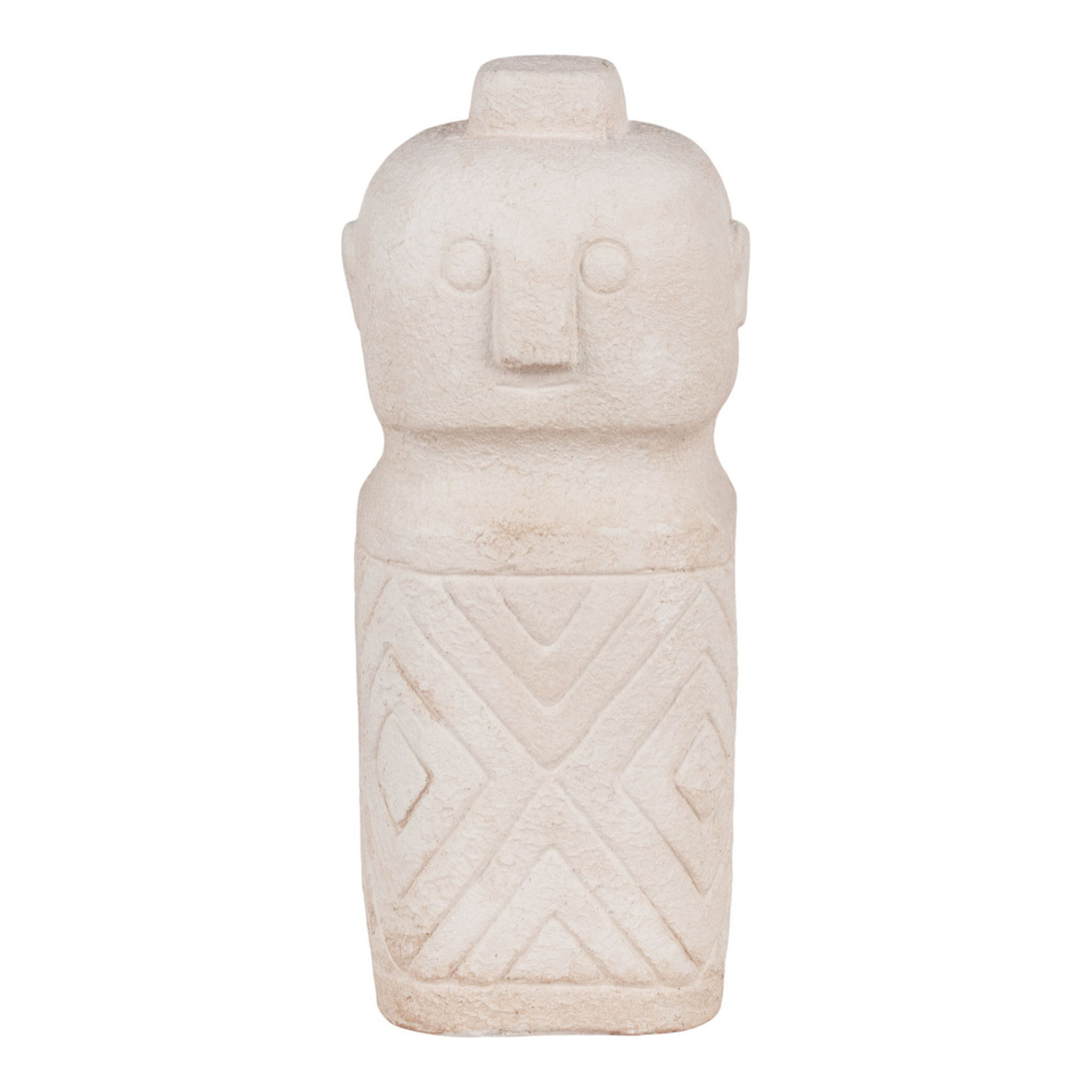 Statuetta decorativa in cemento beige con motivo tribale 6,5x15 cm