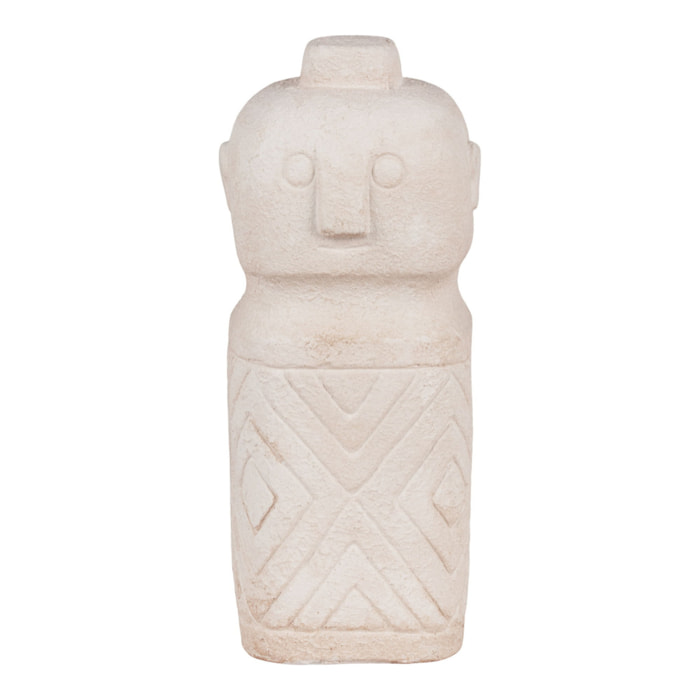 Statuetta decorativa in cemento beige con motivo tribale 6,5x15 cm