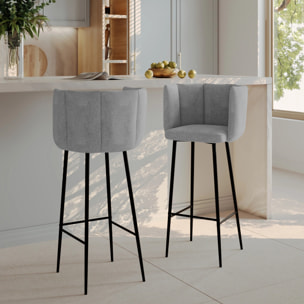 Lot de 2 chaises de bar en tissu gris clair 75 cm - Rosy