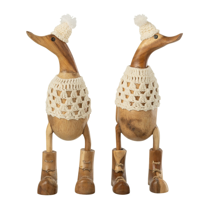 J-Line figurine Canard Crochet - bois - naturel/blanc - 2 pc