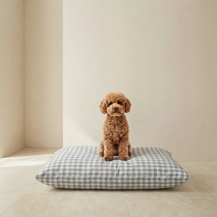 Lit pour animaux déhoussable et antitaches Vichy Gris Clair