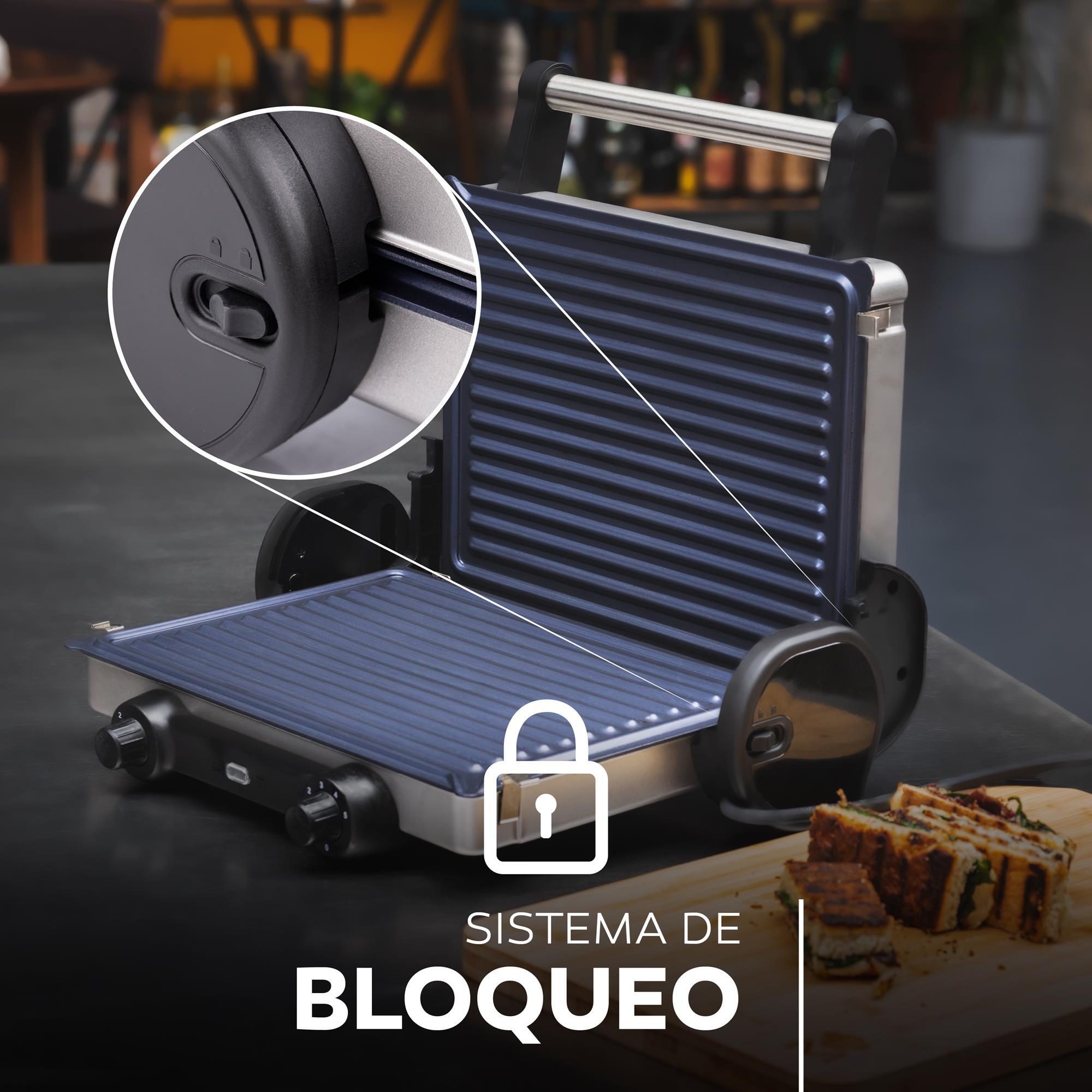 Parrilla eléctrica foodies antiadhernte con grill de 12x32x40cm de 2200w en acero inox y abs y 3 funciones masterpro