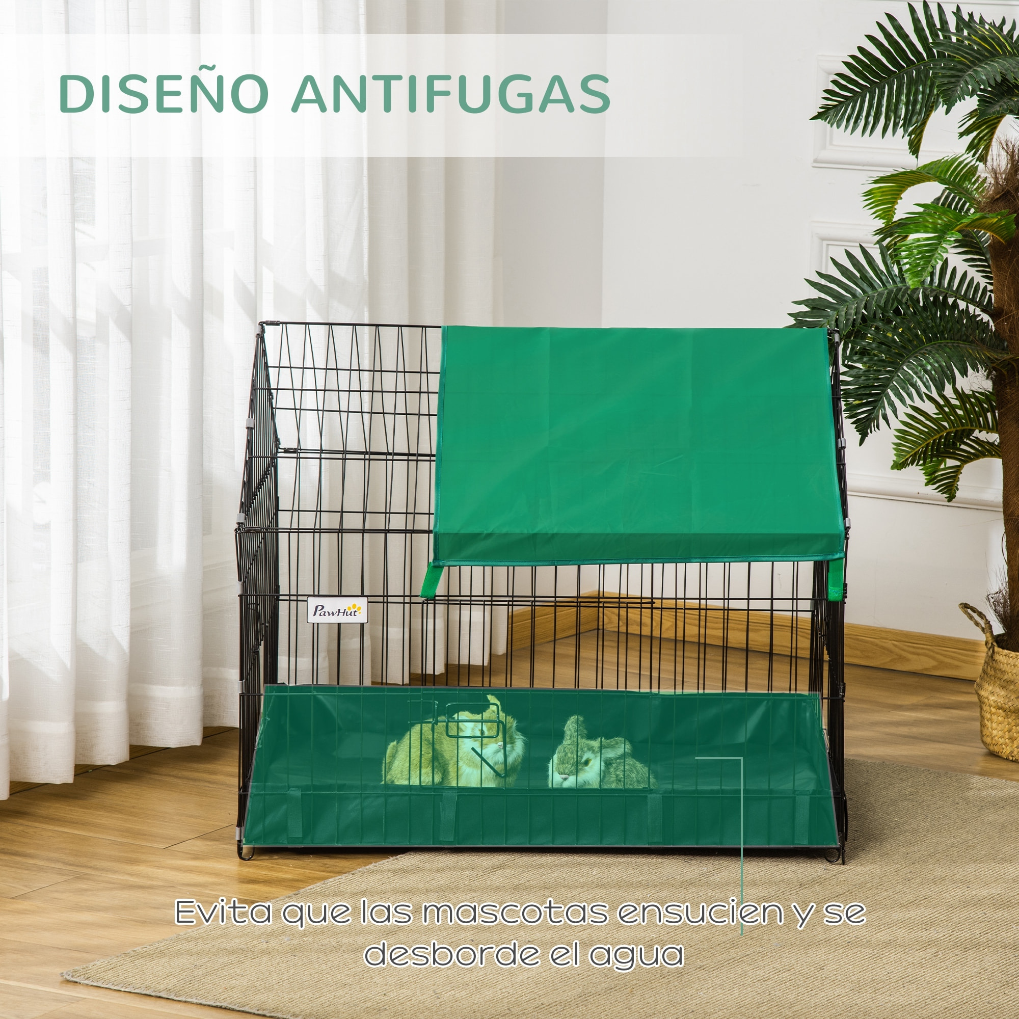 Jaula para Animales Pequeños Parque para Mascotas con 2 Puertas Toldo y Base con Tela Oxford Impermeable para Interior y Exterior 90x75x75 cm Negro y Verde