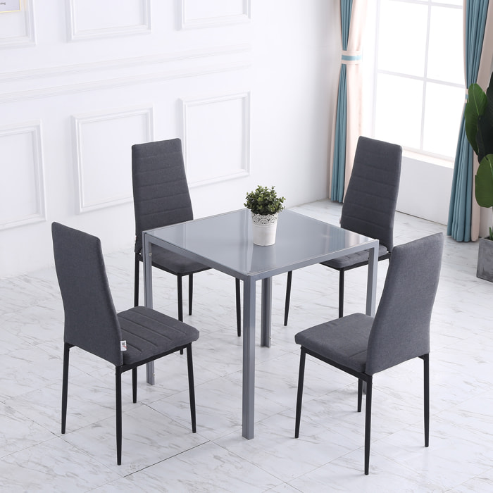 Set de 4 Sillas de Comedor Tapizadas en Lino y Patas de Metal Sillas de Cocina Modernas para Salón Carga 120 kg 41x50x97 cm Gris