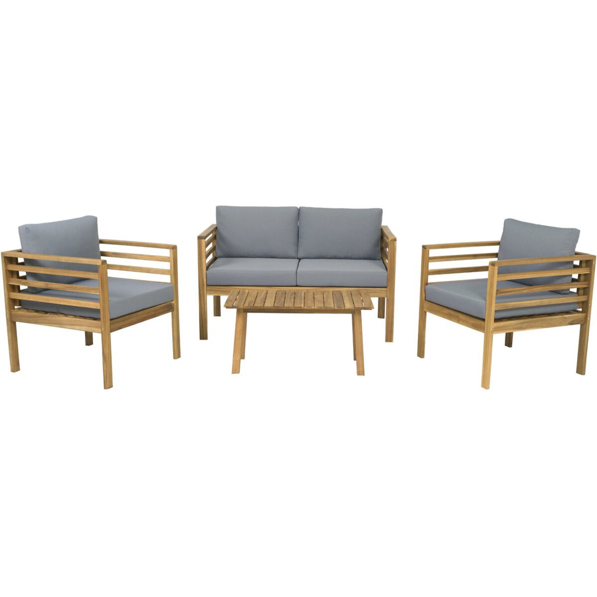 Salon de jardin en bois avec coussins "Beckham" - 4 places - Gris